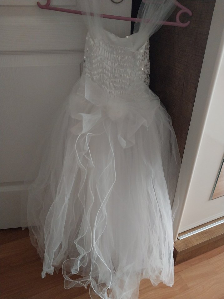 Beyaz Straplez Kız Çocuk Abiye Elbise - Görsel 2