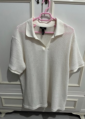 H&M Erkek Beyaz Örgü Polo Tişört - Görsel 4