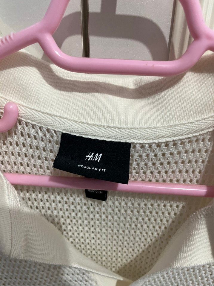 H&M Erkek Beyaz Örgü Polo Tişört - Görsel 3