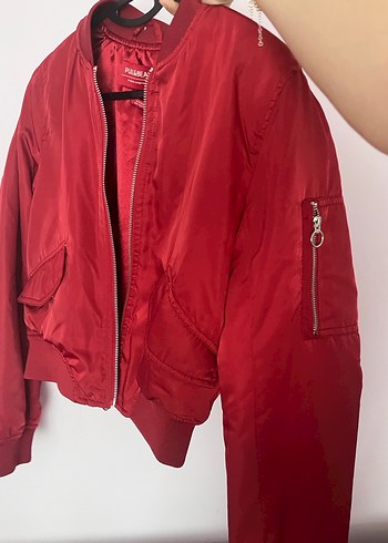 xs Beden Pull&bear Kırmızı Fermuarlı bomber Ceket