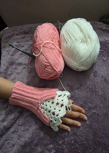 Pembe El Örgüsü 
Vintage Eldiven - Görsel 2