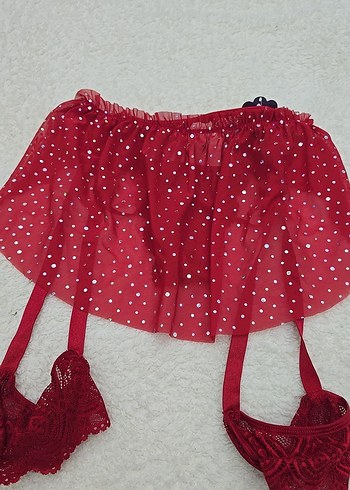 Kırmızı Dantel Detaylı Straplez Mini Büstiyer - Görsel 4