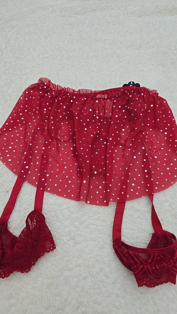 Kırmızı Dantel Detaylı Straplez Mini Büstiyer - Görsel 4