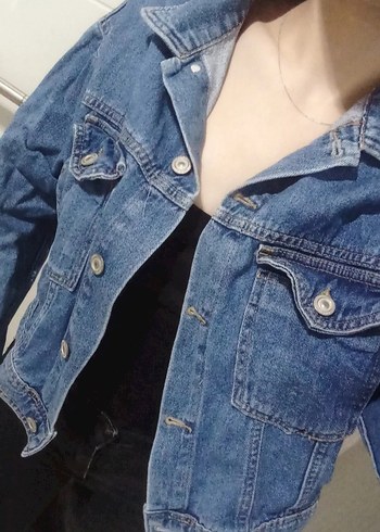 Düğmeli Kadın Koyu Mavi Kot Ceket - Görsel 2