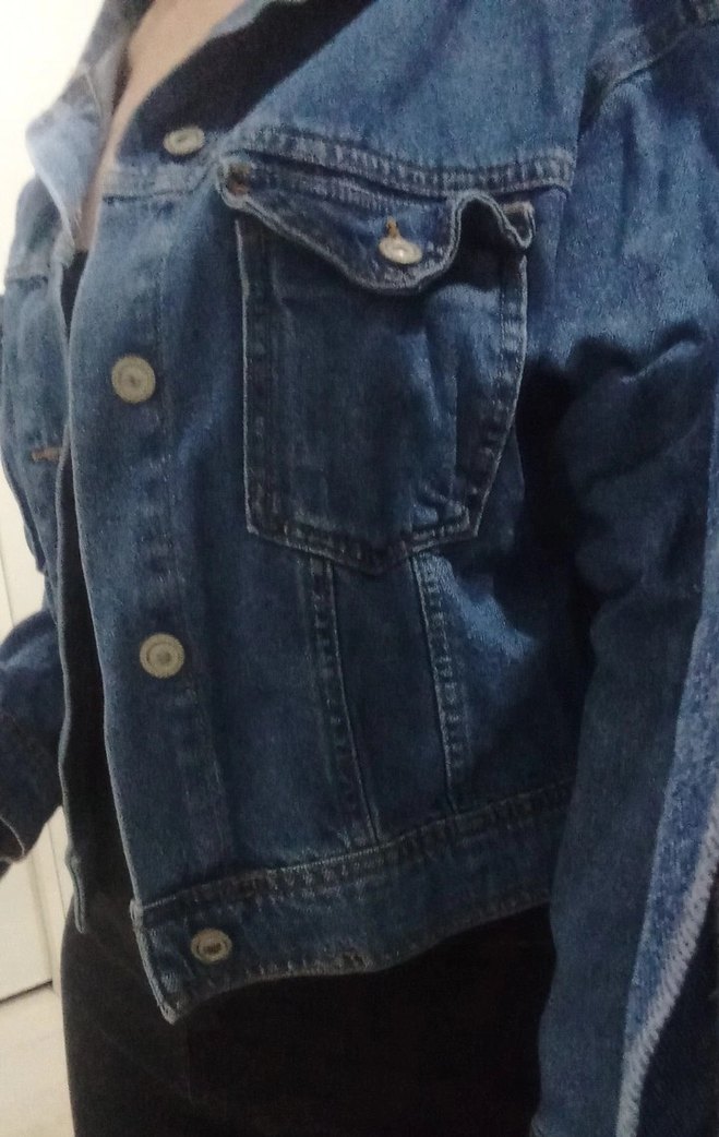 Düğmeli Kadın Koyu Mavi Kot Ceket - Görsel 3