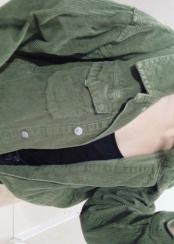 Kadın Haki Süet Düğmeli Midi Ceket - Görsel 5