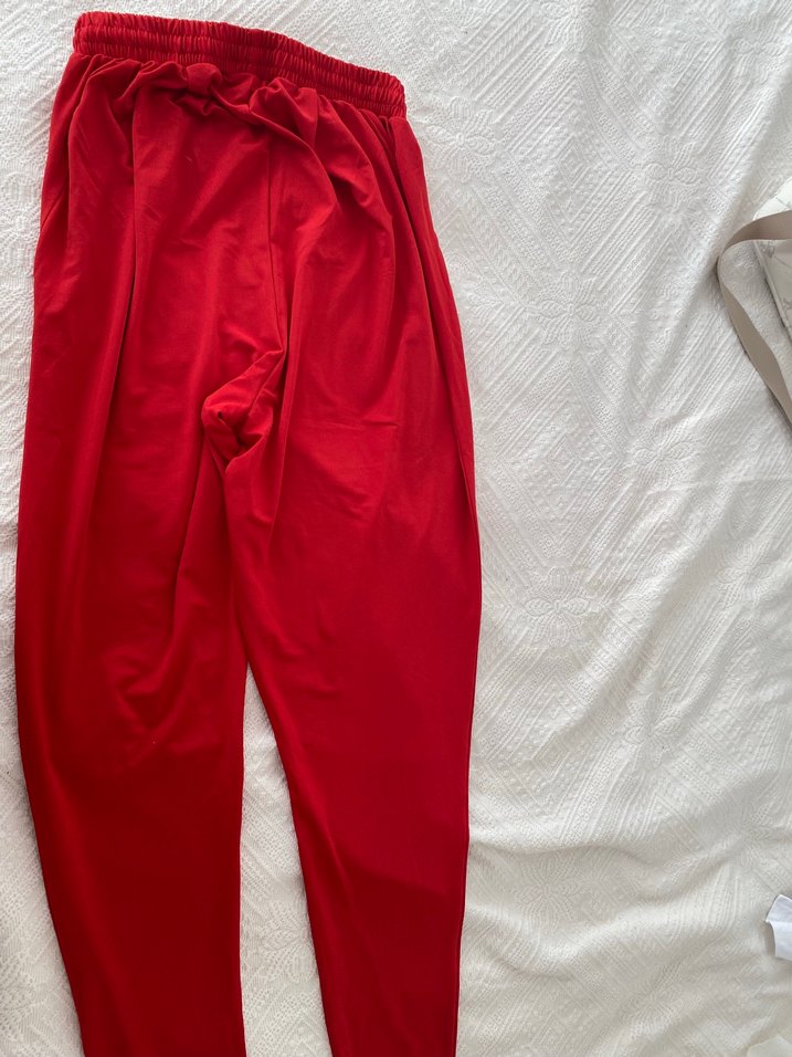 Kırmızı esnek Kadın Pantolon eşofman tayt - Görsel 3