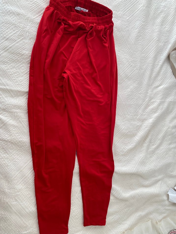 Kırmızı esnek Kadın Pantolon eşofman tayt - Görsel 2