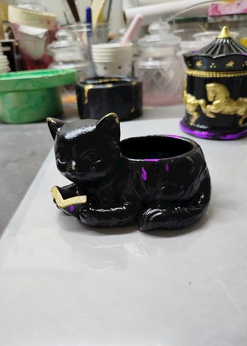 Beden Renkli Kedi Tasarımlı Mumluk