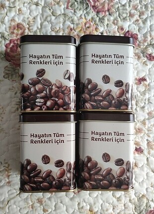 4 adet teneke metal kapaklı kutu çay kahve koymak için