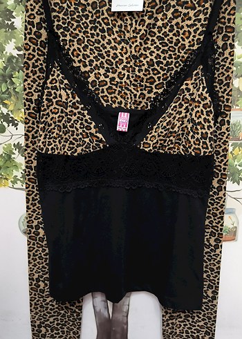 Diğer Leopar Desenli Mini İp Askılı Pijama Takımı