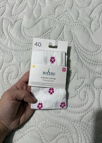 Beyaz Mini Çiçekli BOLERO Külotlu Çorap - Görsel 3