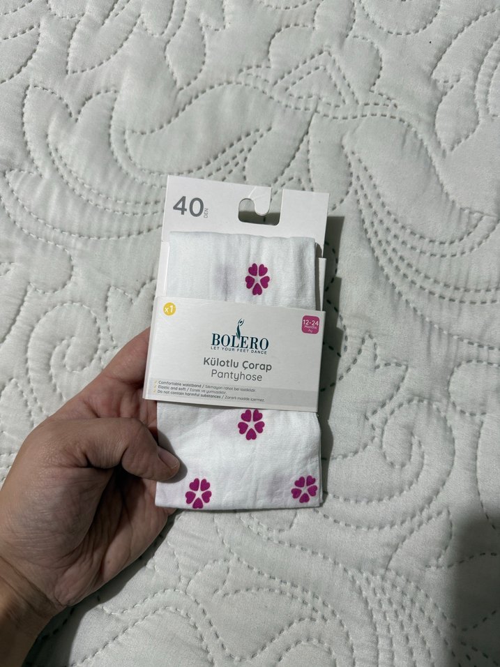 Beyaz Mini Çiçekli BOLERO Külotlu Çorap - Görsel 3