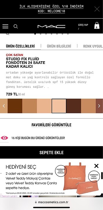 Beden Renk Mac Studio fix fluid fondöten