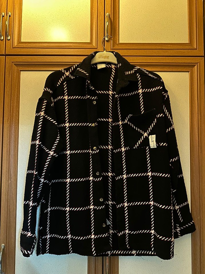 Düğmeli Siyah Ekose Kalın Erkek Gömlek - Görsel 2