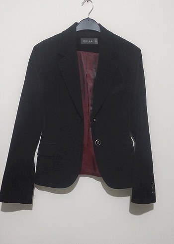 Siyah ince fitilli kadife Chima Düğmeli Kadın Blazer Ceket