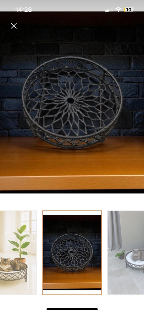 Yuvarlak gri kedi yatağı beyaz minderle - Görsel 4