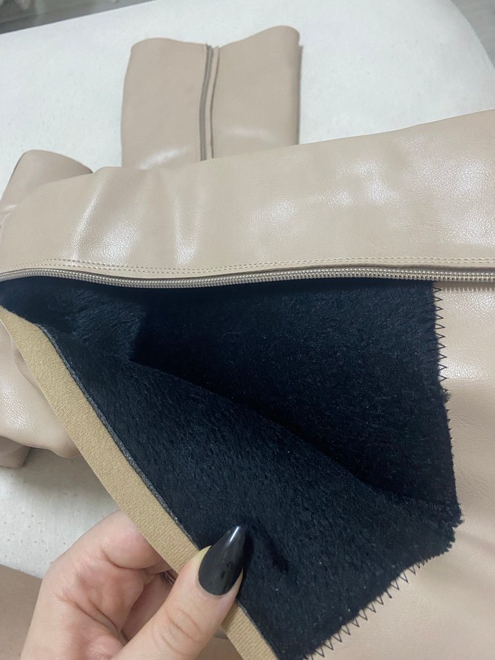 Bej Deri Kadın uzun Bot - Görsel 5