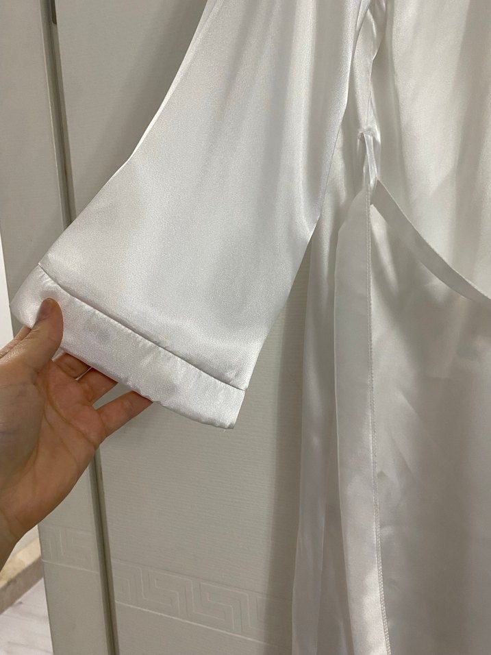 Beyaz Uzun Kollu Midi Kadın Sabahlık - Görsel 3