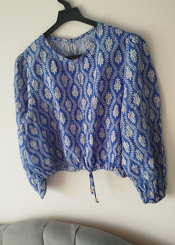 Mavi Bohem Düğmeli Uzun Kollu Bluz - Görsel 4