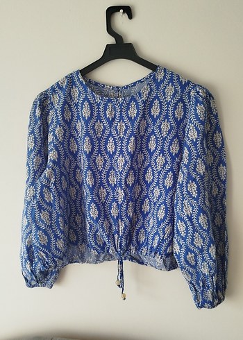 Mavi Bohem Düğmeli Uzun Kollu Bluz - Görsel 2