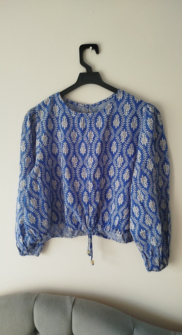 Mavi Bohem Düğmeli Uzun Kollu Bluz - Görsel 2