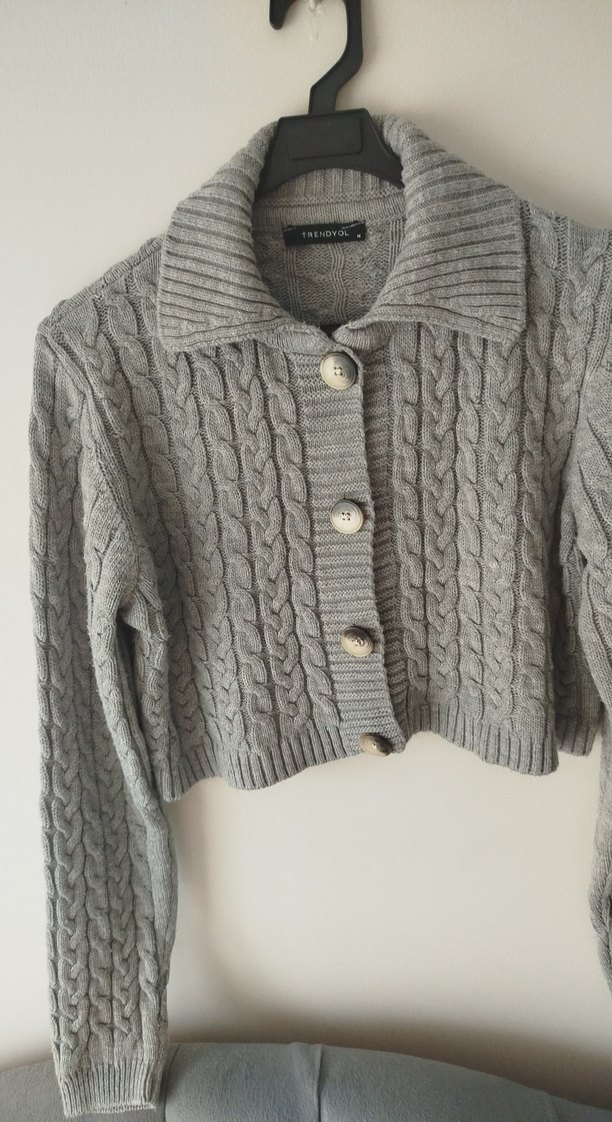 Gri Örgü Kadın Hırka - Görsel 2