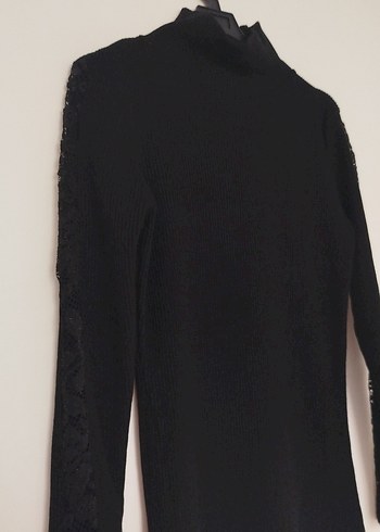 Uzun Kollu Siyah Yüksek Yaka Elbise - Görsel 3