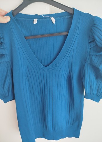 V Yaka Zümrüt yeşili Triko Kadın Kazak - Görsel 3