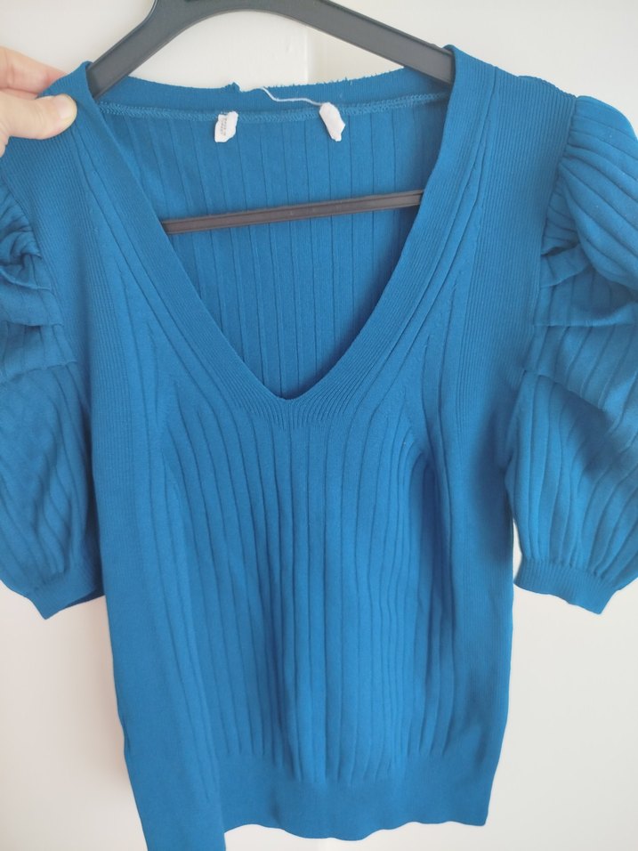 V Yaka Zümrüt yeşili Triko Kadın Kazak - Görsel 3