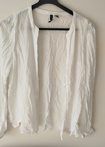 Düğmeli Beyaz Keten Kadın Gömlek - Görsel 3