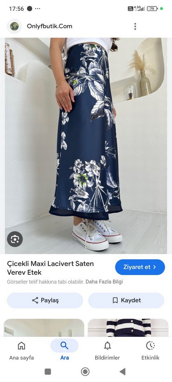 ZARA Kadın Lacivert Desenli Saten Uzun Etek - Görsel 2