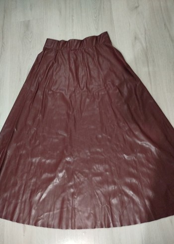 Mürdüm Deri Uzun Kadın Etek - Görsel 2