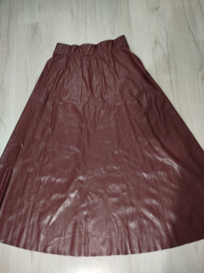 Mürdüm Deri Uzun Kadın Etek - Görsel 2