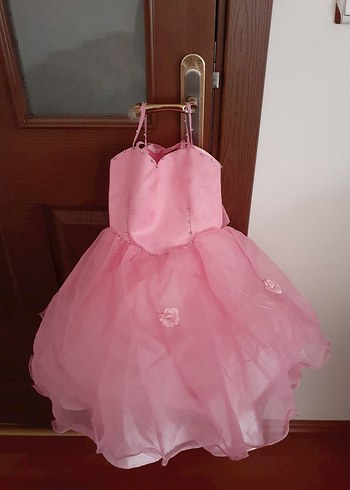 Pembe Askılı Fırfırlı Kız Elbisesi