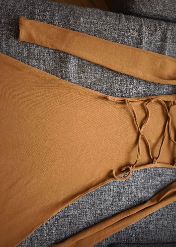 Kadın Bej İnce Triko Midi Elbise - Görsel 5