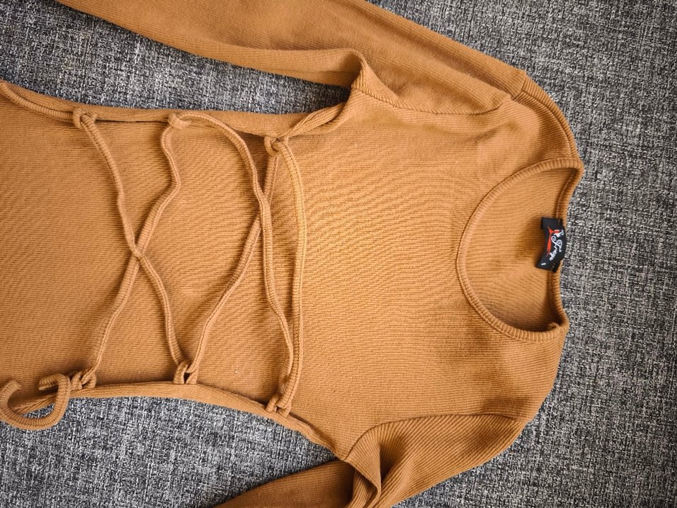 Kadın Bej İnce Triko Midi Elbise - Görsel 3