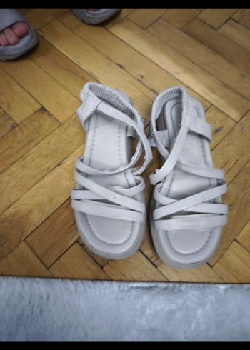 Bej Kadın Dolgu Topuklu Bağcıklı Sandalet - Görsel 2