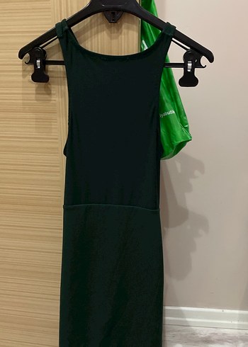 Yeşil Drapeli Midi Elbise - Görsel 4