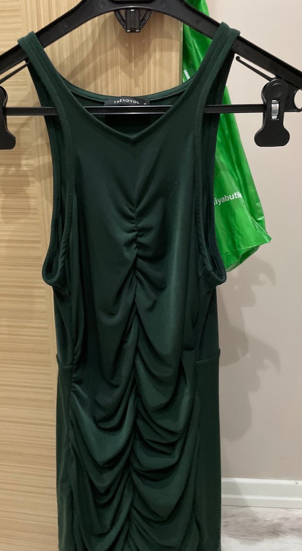 Yeşil Drapeli Midi Elbise - Görsel 3