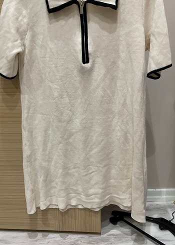 Fermuarlı Beyaz Kısa Kollu Kadın triko elbise - Görsel 4