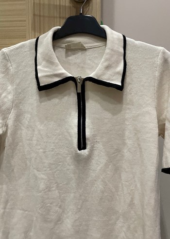 Fermuarlı Beyaz Kısa Kollu Kadın triko elbise - Görsel 2