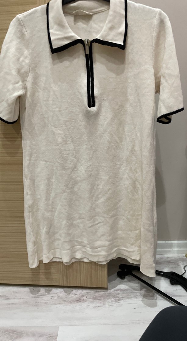 Fermuarlı Beyaz Kısa Kollu Kadın triko elbise - Görsel 4