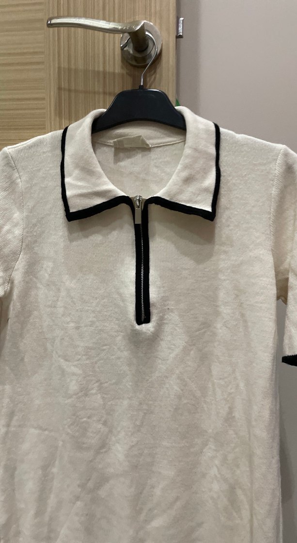 Fermuarlı Beyaz Kısa Kollu Kadın triko elbise - Görsel 2