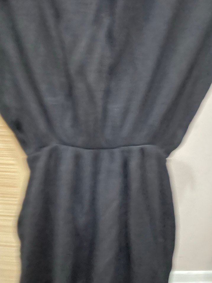 Siyah Uzun Drapeli Kolsuz Kadın Elbise - Görsel 2