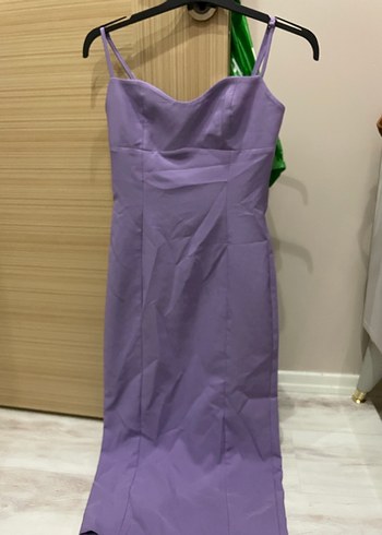 Uzun Mor İnce Askılı Kalem Elbise - Görsel 2