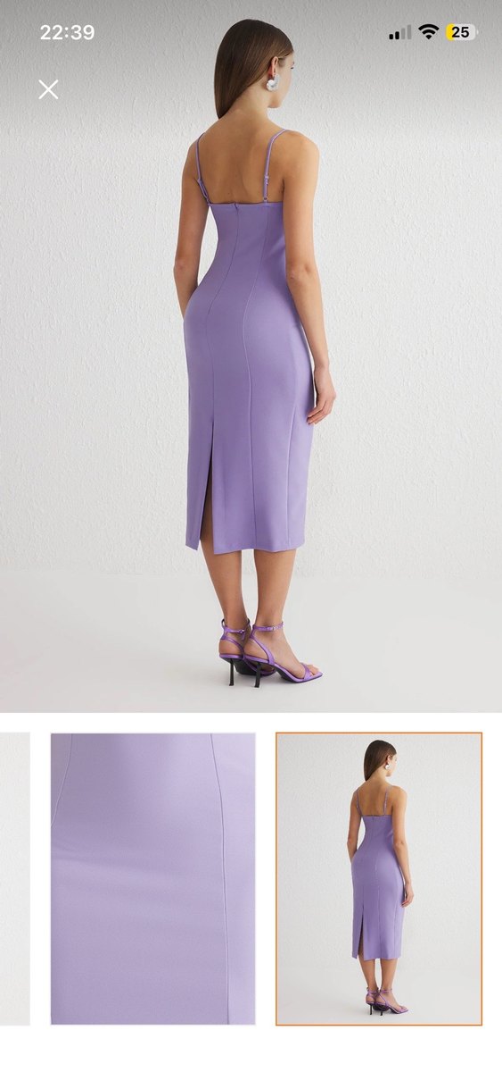 Uzun Mor İnce Askılı Kalem Elbise - Görsel 5