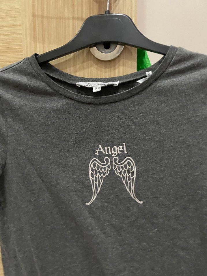 Gri Kadın Kısa Kollu Baskılı Tişört - Görsel 3