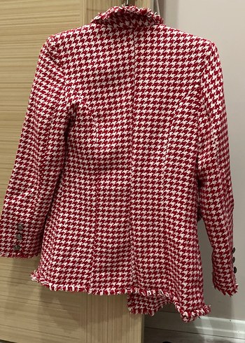 Düğmeli Kırmızı Ekose Kadın Blazer Ceket - Görsel 3