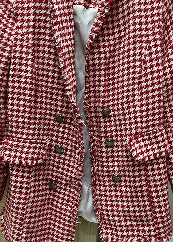 Düğmeli Kırmızı Ekose Kadın Blazer Ceket - Görsel 2